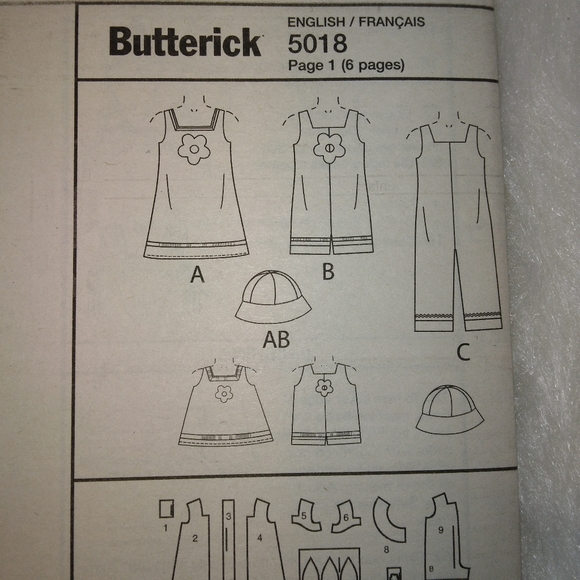Butterick B5018 Dress, jumpsuit,  hat for child, Clothes for Cabbage Patch CPK - Picture 5 of 6